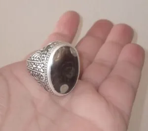 خاتم فضه صياغة عارف البحرين متوج بحجر عقيق يماني طبيعي نوادر لون دبسي