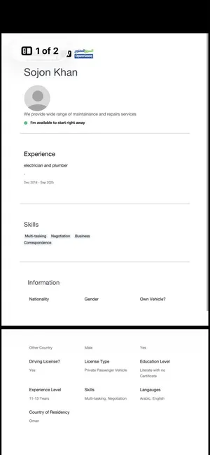 Electrician/plumber and maintainance