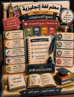 مدرس خصوصي لغة انجليزية ومتابعة جميع المراحل والانترناشونال و جميع مستويات الجامعه حضوري و اونلاين