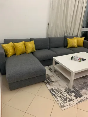 Dark grey L  fabric sofa - good condition