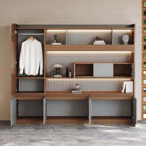 This is a modern executive office wooden cabinet bookshelf with a two-tone finish