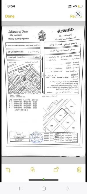 للبيع ارض سكنية مفتوحه من اربع جهات بولاية صحار مربع فلج السوق 3