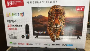 شاشة 40 انش ناشونال سونيك FullHD سمارت اندرويد 14 مع رسيفر داخلي ومع قاعده جداريه تتوفر التوصيل