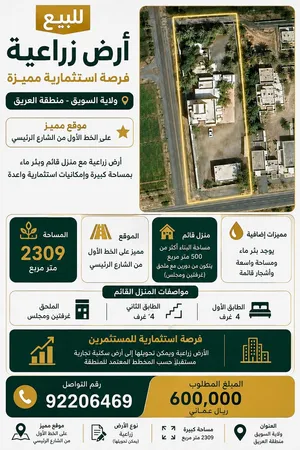 ارض زراعية مع بيت قائم في ولاية السويق