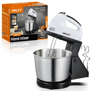 خفاق مع جرن وعاء ستيل 7 سرعات عجانة خفاق بيض لصنع الحلويات خلاط Mixer HALEY مكسر