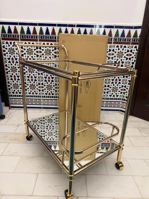 Brand new Premium Golden Serving Trolley with Clear & Mirror Trays – Made in Taiwan for sale.