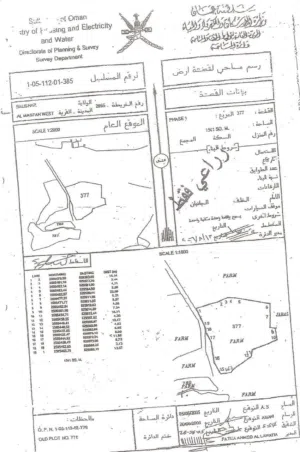 للبيع ارض زراعية ممتازة في بوشر المسفاه الغربية ، رقم القطعة (377).