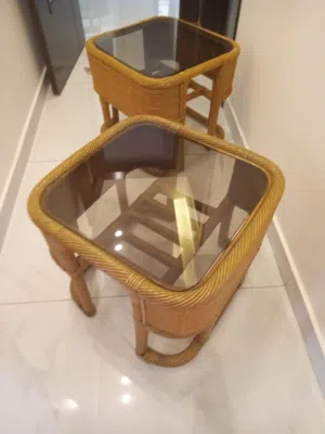طاولات بامبو اجنبي وليس راتان عدد 2 + وسط  شغل ثقيل