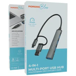 وصلة USB متعددة المنافذ 4 في 1 بورودو مع منافذ USB-A و USB-C