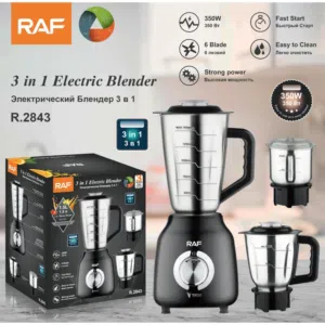 خلاط raf 3 في 1 ( خلاط + مطحنة + مفرمة ) ستانليس ستيل كفالة سنه