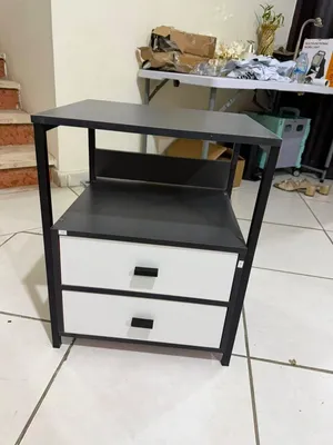 black and white bed side table, double drawer with two surface