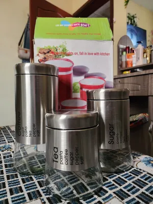 Glass Jars with stainless steel coating for tea,coffee and sugar