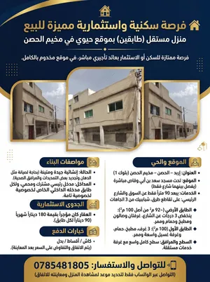 فرصة سكنية واستثمارية مميزة للبيع  منزل طابقين بموقع حيوي في مخيم الحصن