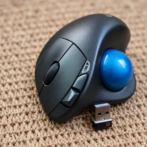 Logitech Wireless Mouse Silver & Blue Trackball M570 Unifying 5 Button