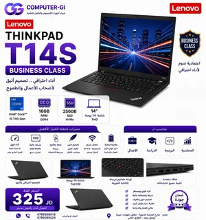Lenovo ThinkPad T14s Gen 2 Core i5 الجيل 11 16GB RAM 256GB NVMe شاشة 14 FHD بسعر 325 د