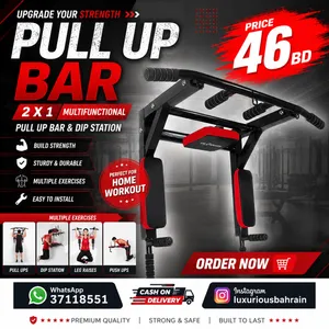 2x1 Multifunctional Wall Mounted Pull Up Bar & Dip Station Home Gym Fitness Equipment — 46 BD