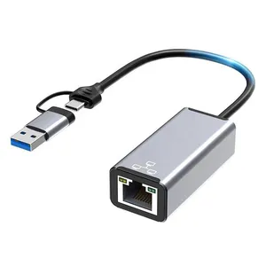 محول شبكة 2 في 1 من USB 3.0 وUSB‐C إلى RJ45