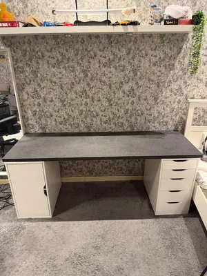 IKEA SALJAN Dark Grey Desk Setup with ALEX Storage Unit & 5-Drawer Cabinet – Gaming Study. Homedesk