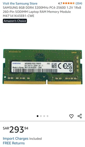 RAM SAMSUNG DDR4 8GB 3200MHz