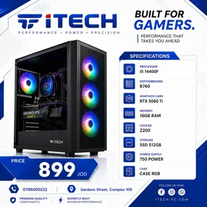 تجميعة كمبيوتر PC COMPUTER I5-14400F 16GB RAM DDR5 RTX5060TI يلفضل الاسعار