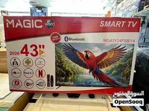 شاشة ماجيك 43 انش ضد الكسر full HD smart سمارت مع قاعده جداريه تتوفر لدينا خدمة التوصيل