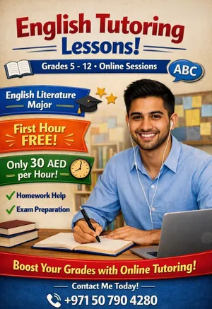 English & IELTS Tutoring – Grades 5–12  Online  30 AED/Hour