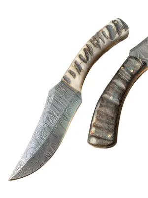 Ram Horn handle Handmade Damascus Steel Knife Natural Leather Sheath - Fixed Blade Knife for Hunting
