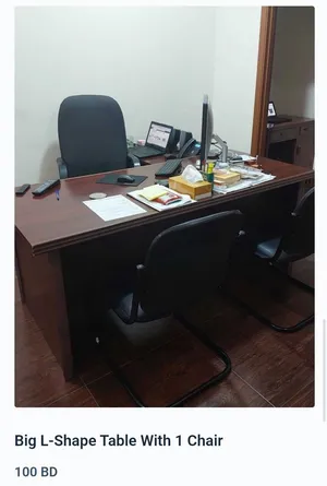 Used Office Furnitures For Sale big L shape table 100 BD with black leather cover chair