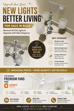 Bulk Sale, Chandeliers & Ceiling Fans بيع جملة للثريات والمراوح