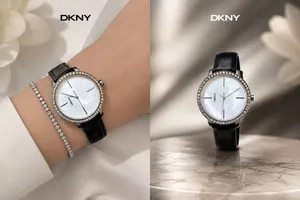 ساعة DKNY نسائية ، جلد اسود ،