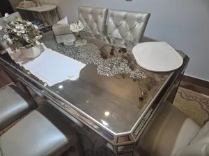 White Gold Glass and Wood 6 seater Dining Table, Unique, Chairs Not for Sale