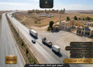 إعلان رقم (7174) استثمار ذهبي على طريق المطار.. 4 دونم بموقع حيوي!