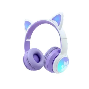 سماعة أطفال لاسلكية Bluetooth RGB بآذان القطط BT618