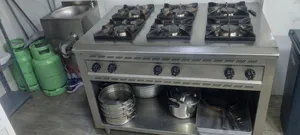 اجهزه مطبخ للمطاعم غاز ستنلس 6 عيون قوي جداا +طاولات ستينلس طبي +مجلى حوض