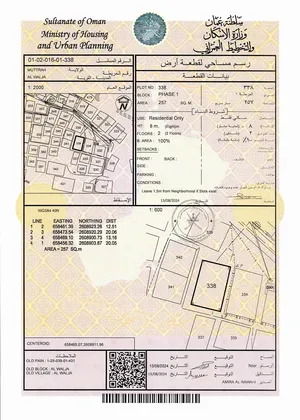 ارض سكنيه بنسبه بناء 100% في ولاية مطرح الولجه بالقرب من السوق توفر ارتداد للمواقف فرصه - انا المالك