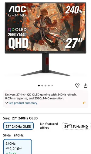 Gaming monitor for sale 240hz 0.3 refresh rate AOC OLED MONITOR 27 inch