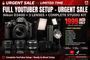 `Nikon D3400 + 3 Lenses + Full Studio Kit - Urgent Sale - 1999 AED - Sharjah`