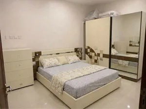 Complete Off-White & Wooden King Bedroom Set with Mirror Wardrobe and dressing table
