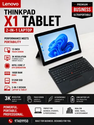 THINKPAD X1 TABLET 2-1 LAPTOP CORE i7 16GB RAM 512GB SSD 8th GENERATION WINDOWS 11PRO  THINKPAD X1 T