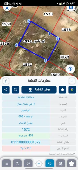 ارض للبيع راس تله في ابونصير اطلاله بانوراما غربيه قرب شارع الاردن