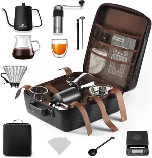 V60 Premium Portable Manual Coffee Brewing Set – Travel Drip Kit with Grinder, Kettle & Case