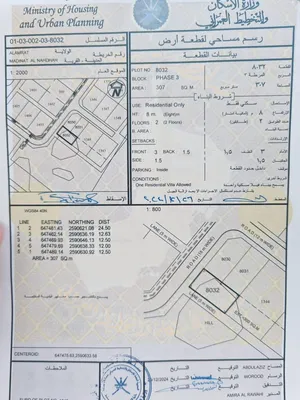 للبيع ارض سكنية ممتازة في العامرات مدينة النهضة المرحلة الثالثة زاوية ، رقم القطعة (8032) .