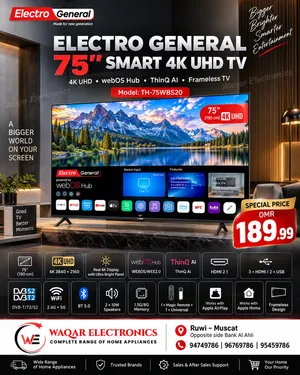 ELECTRO GENERAL 75 SMART 4K UHD TV Model Line Model: TH-75WBS20 Subheadline 4K UHD • webOS Hub •