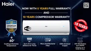 HAIER 2 TON SPLIT AC 10 YEAR WARRANTY 5 YEAR FULL