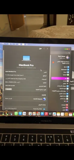 لابتوب MacBook Pro 13 إنش (موديل 2018):    المعالج: Core i7 رباعي النواة.    الرامات: 16 جيجابايت.