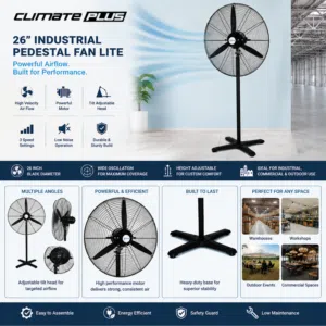 26 Industrial Pedestal Fan Lite – Heavy-Duty High Velocity Cooling Fan Climate Plus UAE