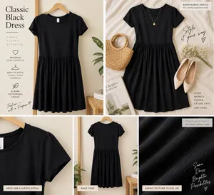 Classic Black Flowy Short-Sleeve Dress – Soft Draped Style Small to Medium HTP Clothing