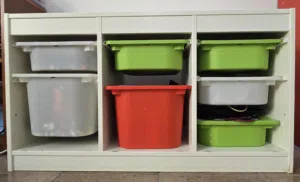 Ikea Trofast kids storage rack with multicolored storage drawers
