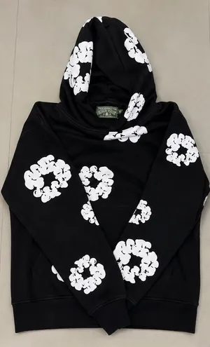 Denim Tears Style Cotton Wreath Graphic Hoodie Black Size M - Good Condition