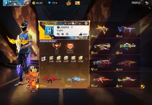 High-Level Free Fire Account  Level 65  Max Evo xm8 ump scar Golden Top Criminal Bundle SCORPIO BUND